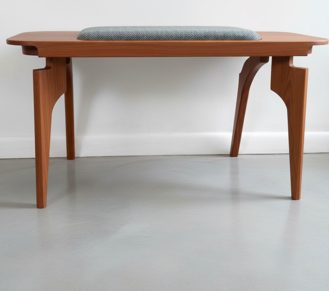 Bench with Cushion — Hardwood Base with Quilted or Woven Upholstery