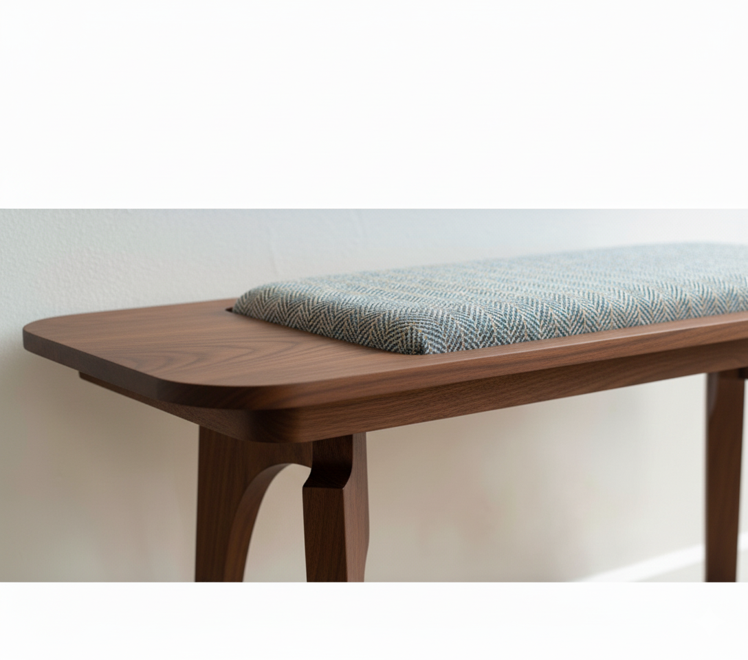 Bench with Cushion — Hardwood Base with Quilted or Woven Upholstery