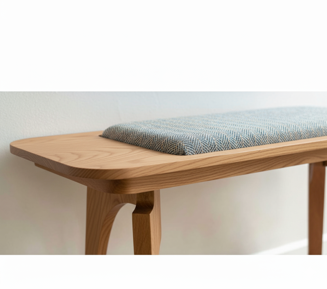 Bench with Cushion — Hardwood Base with Quilted or Woven Upholstery