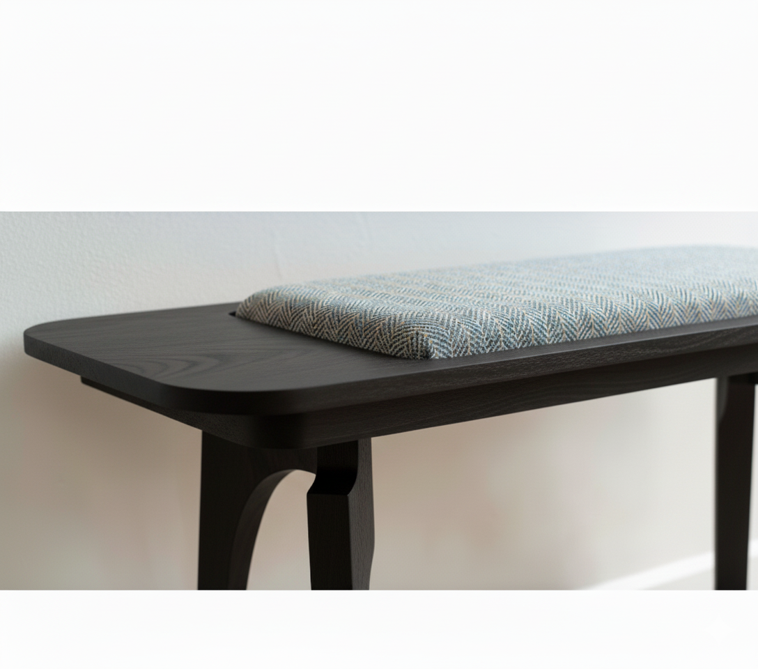 Bench with Cushion — Hardwood Base with Quilted or Woven Upholstery