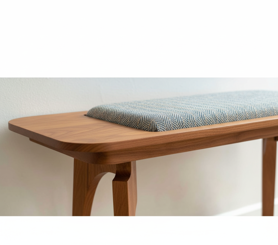 Bench with Cushion — Hardwood Base with Quilted or Woven Upholstery