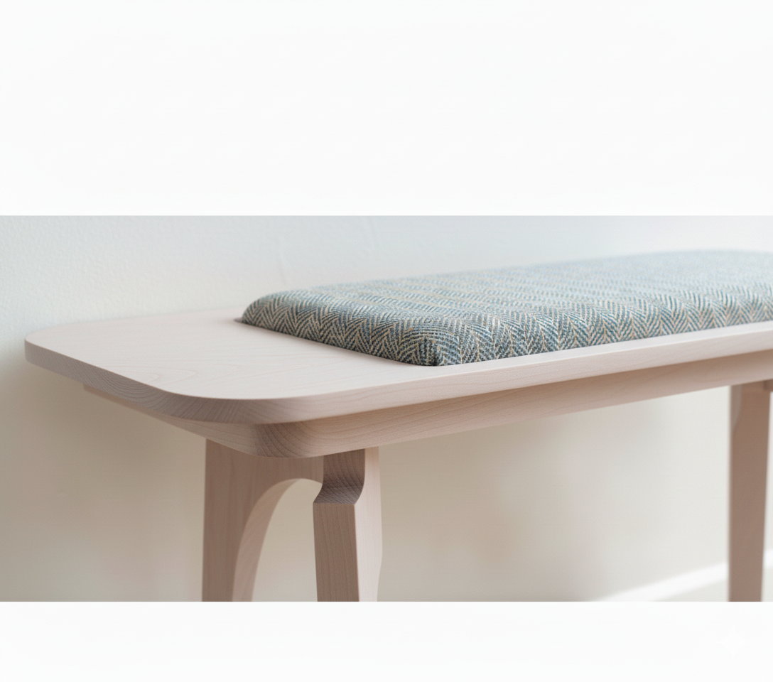 Bench with Cushion — Hardwood Base with Quilted or Woven Upholstery