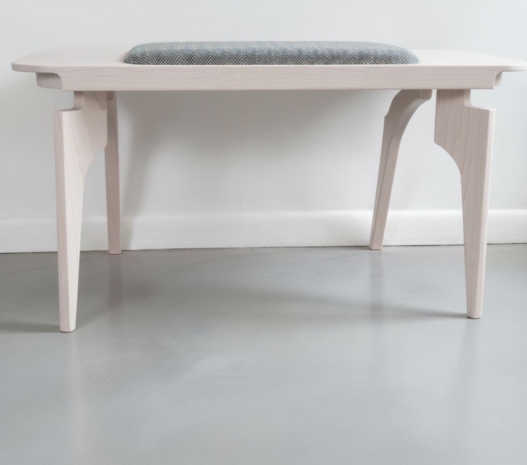 Bench with Cushion — Hardwood Base with Quilted or Woven Upholstery