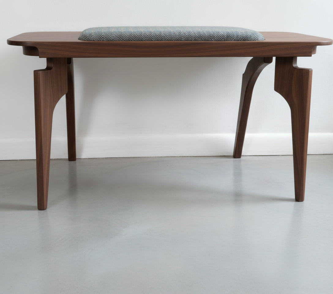 Bench with Cushion — Hardwood Base with Quilted or Woven Upholstery