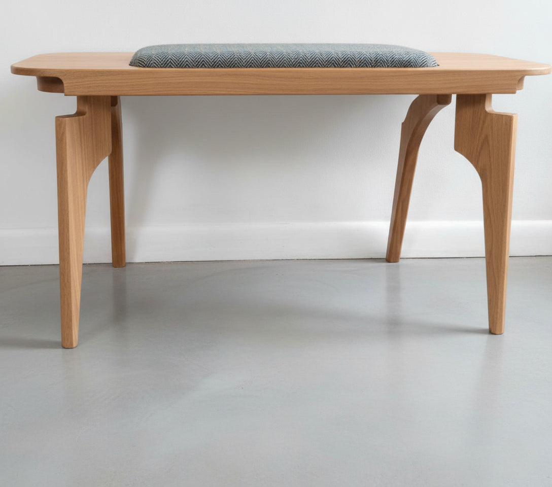 Bench with Cushion — Hardwood Base with Quilted or Woven Upholstery